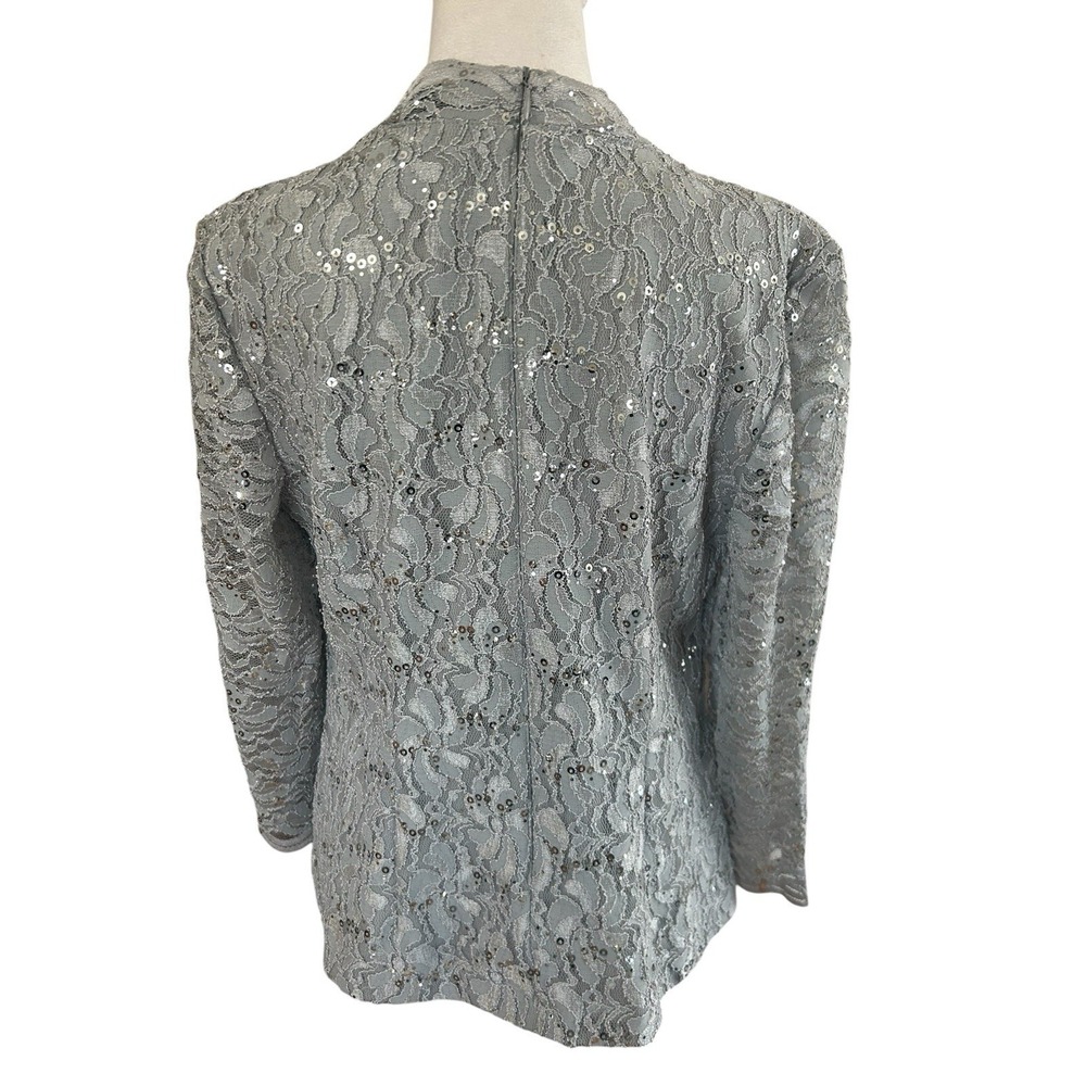 Alex Evenings NWT Lace Sequin Formal Top Silver (MSRP $119) SZ L - Picture 4 of 6
